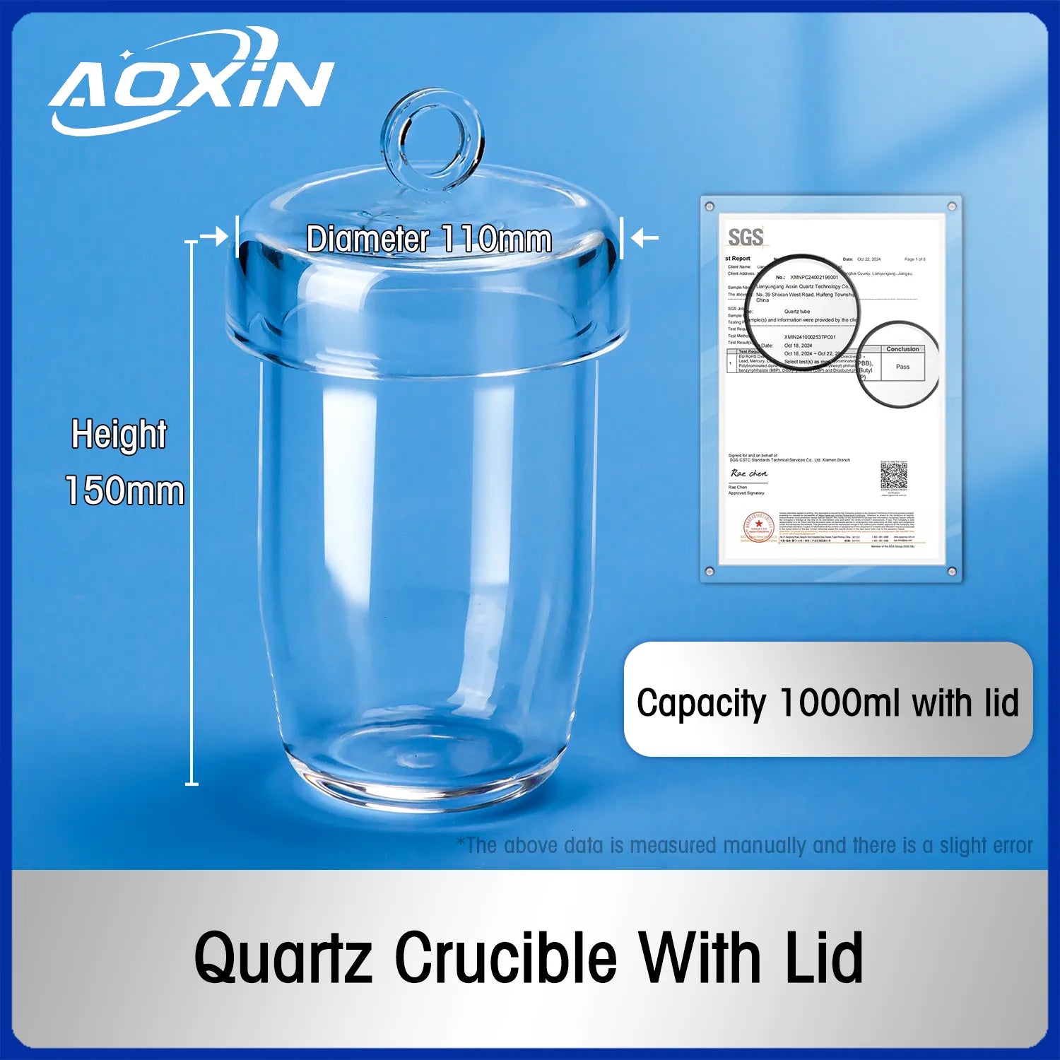 1000ml-with lid-Quartz Glass Crucibles