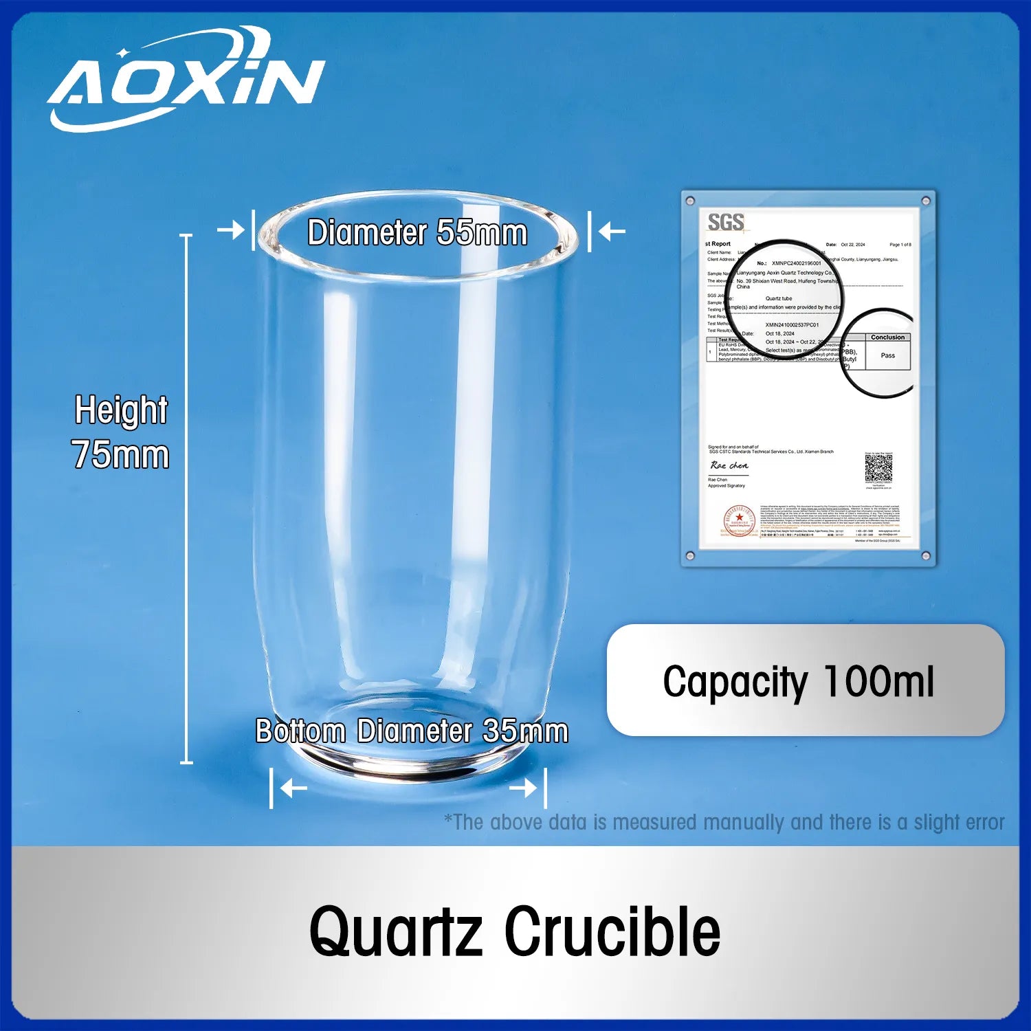 100ml-Tall Version-without lid-Quartz Glass Crucibles