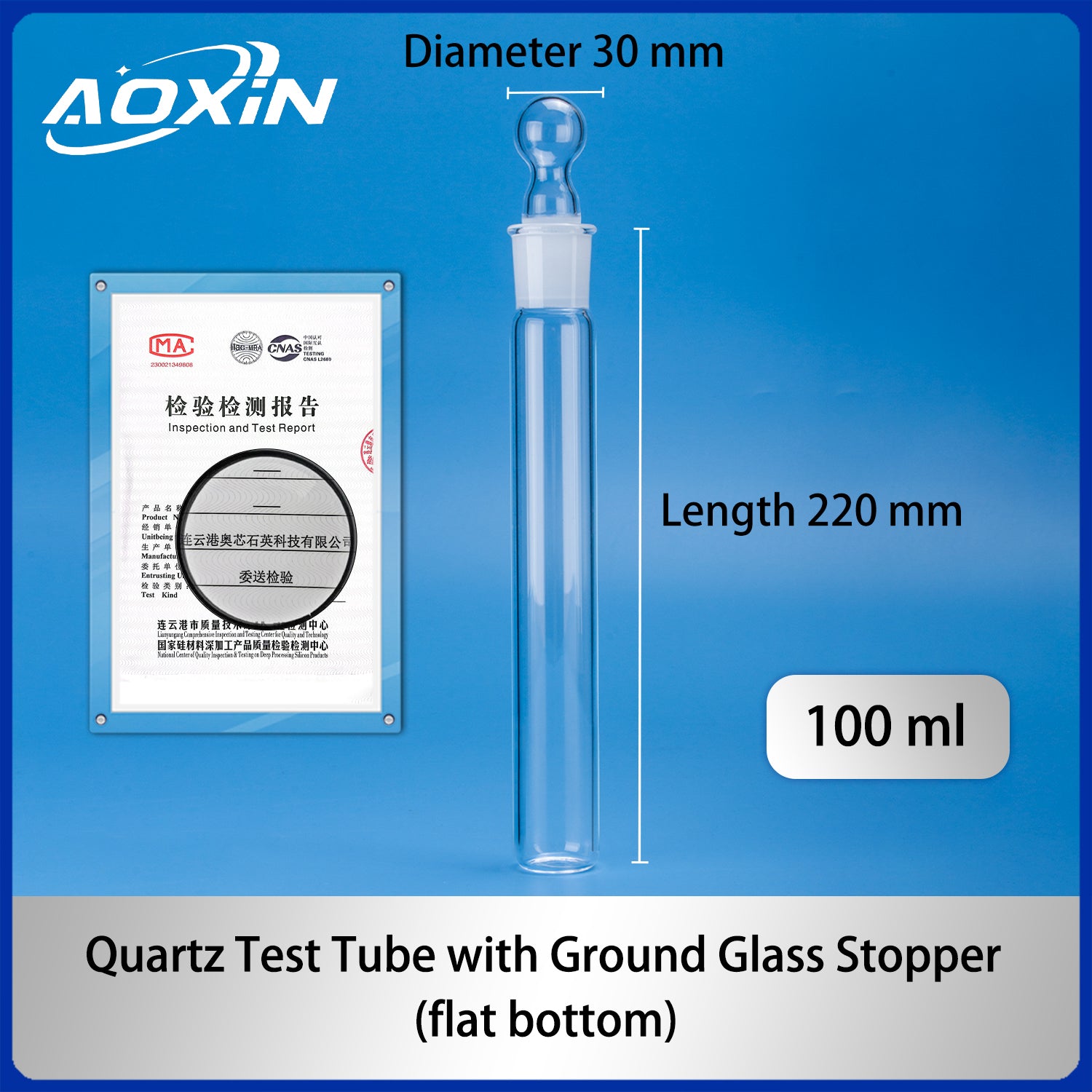 Capacity100ml-Flat Bottom-Quartz reaction test tubes