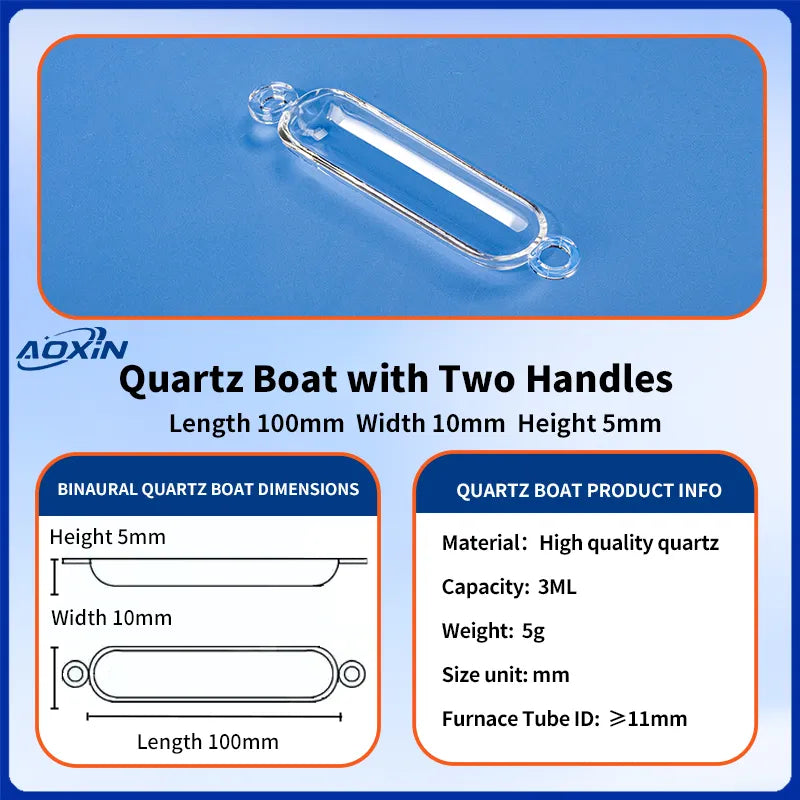 3 ML-Length 100mm x Width 10mm x Height 5mm -Quartz Boat with Two Handles