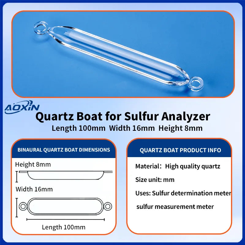 Length 100mm x Width 16mm x Height 8mm -Quartz Boat for Sulfur Analyzer