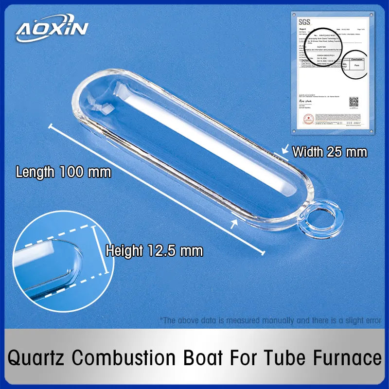 Length 100mm x Width 25mm x Height 12.5mm-Quartz combustion boat