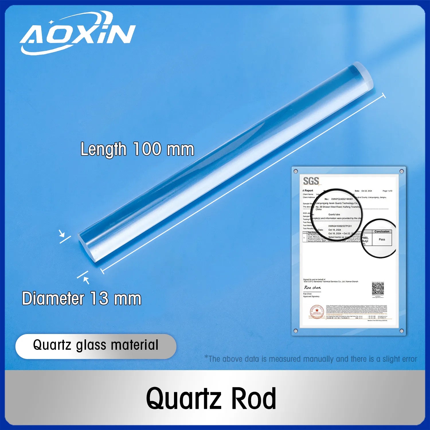 Diameter 13mm x Length 100mm-Quartz_rod