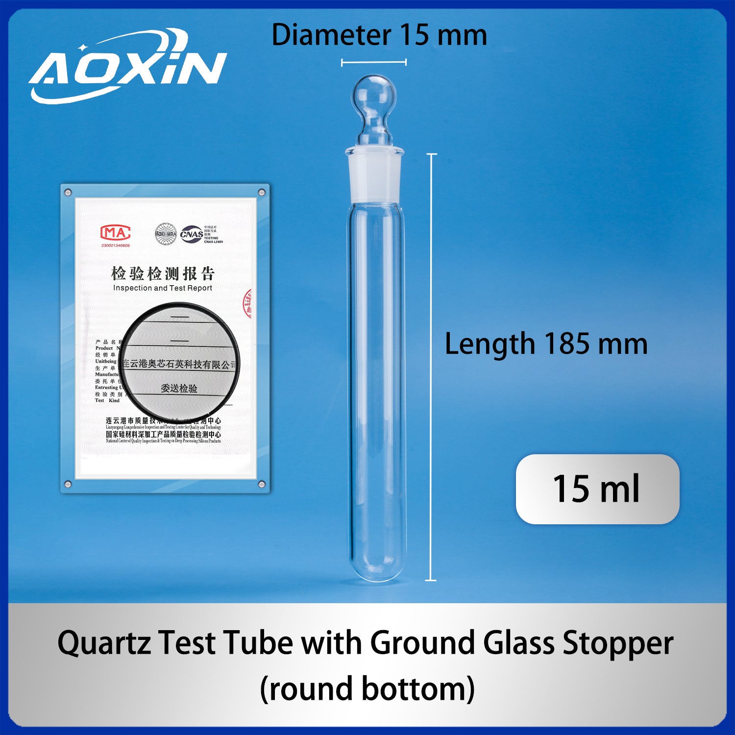 Capacity15ml-Round Bottom-Quartz reaction test tubes