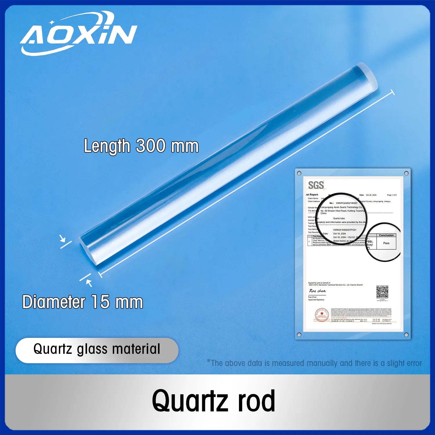 Diameter 15mm x Length 300mm-Quartz_rod