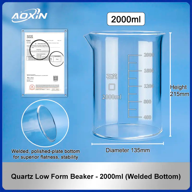 2000 ml (Welded Bottom)-Quartz Low Form Beaker