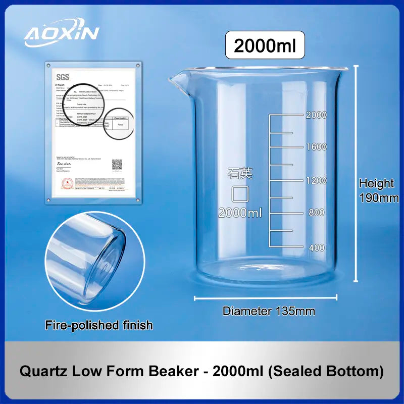2000 ml (Sealed Bottom)-Quartz Low Form Beaker
