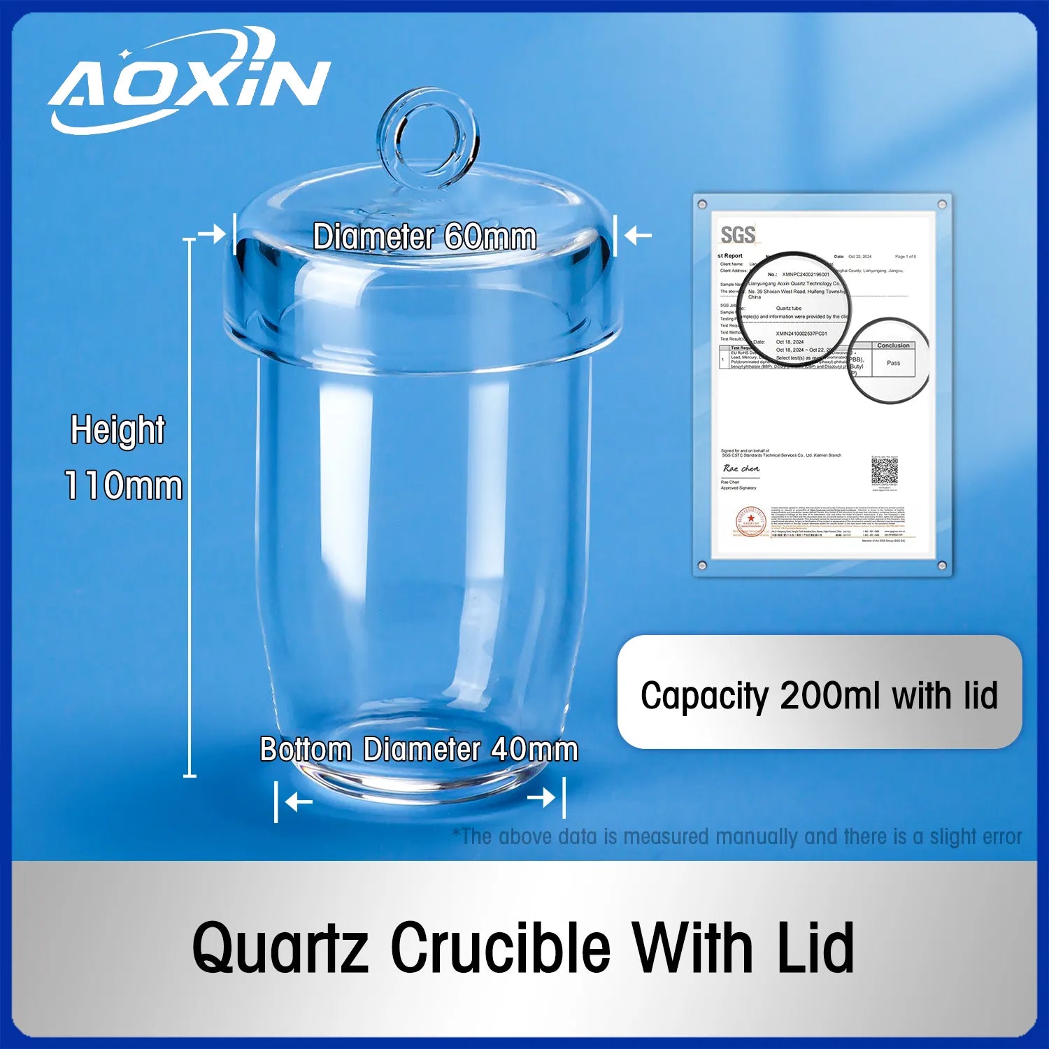 200ml-with lid-Quartz Glass Crucibles