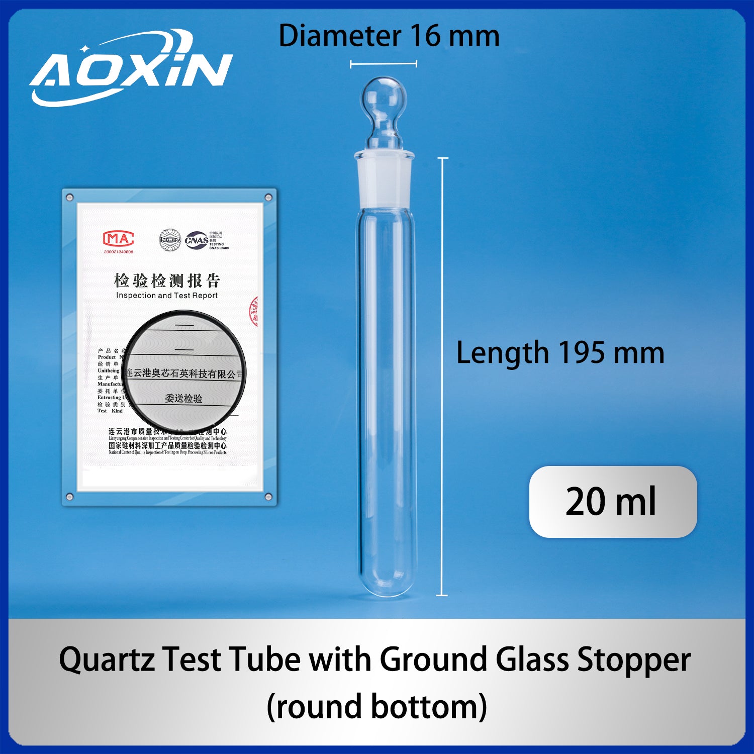 Capacity20ml-Round Bottom-Quartz reaction test tubes