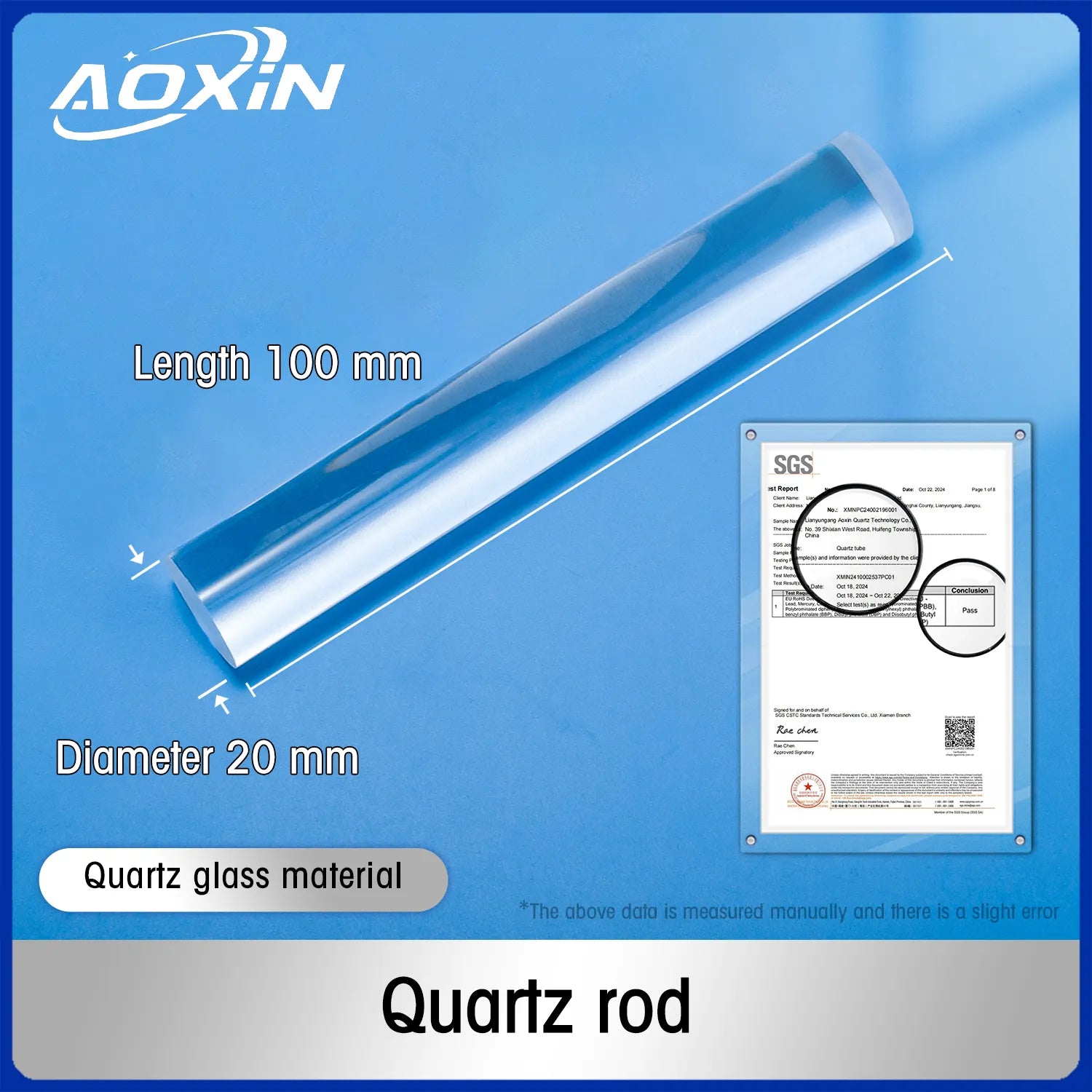 Diameter 20mm x Length 100mm-Quartz_rod
