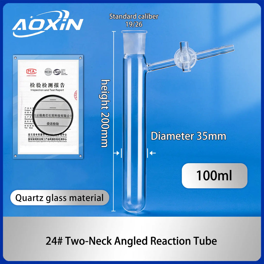 Tubo Schlenk de Cuarzo de Alta Pureza con Llave | Para Reacciones al Vacío y con Gases Inertes