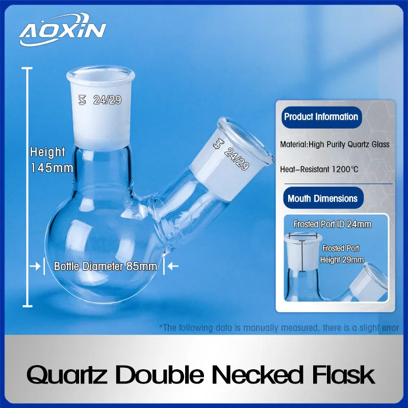 250ml-Diameter 85mm x Height 145mm#24-Quartz Double Necked Flask
