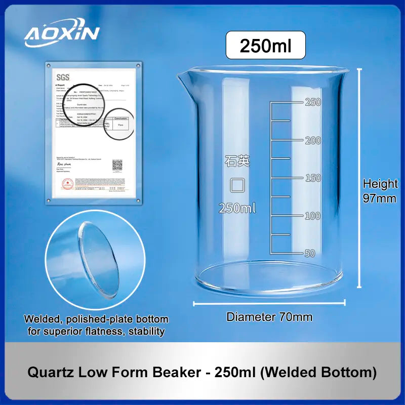 250 ml (Welded Bottom)-Quartz Low Form Beaker