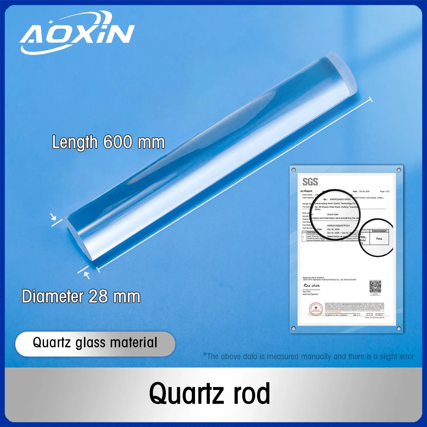 Diameter 28mm x Length 600mm-Quartz_rod