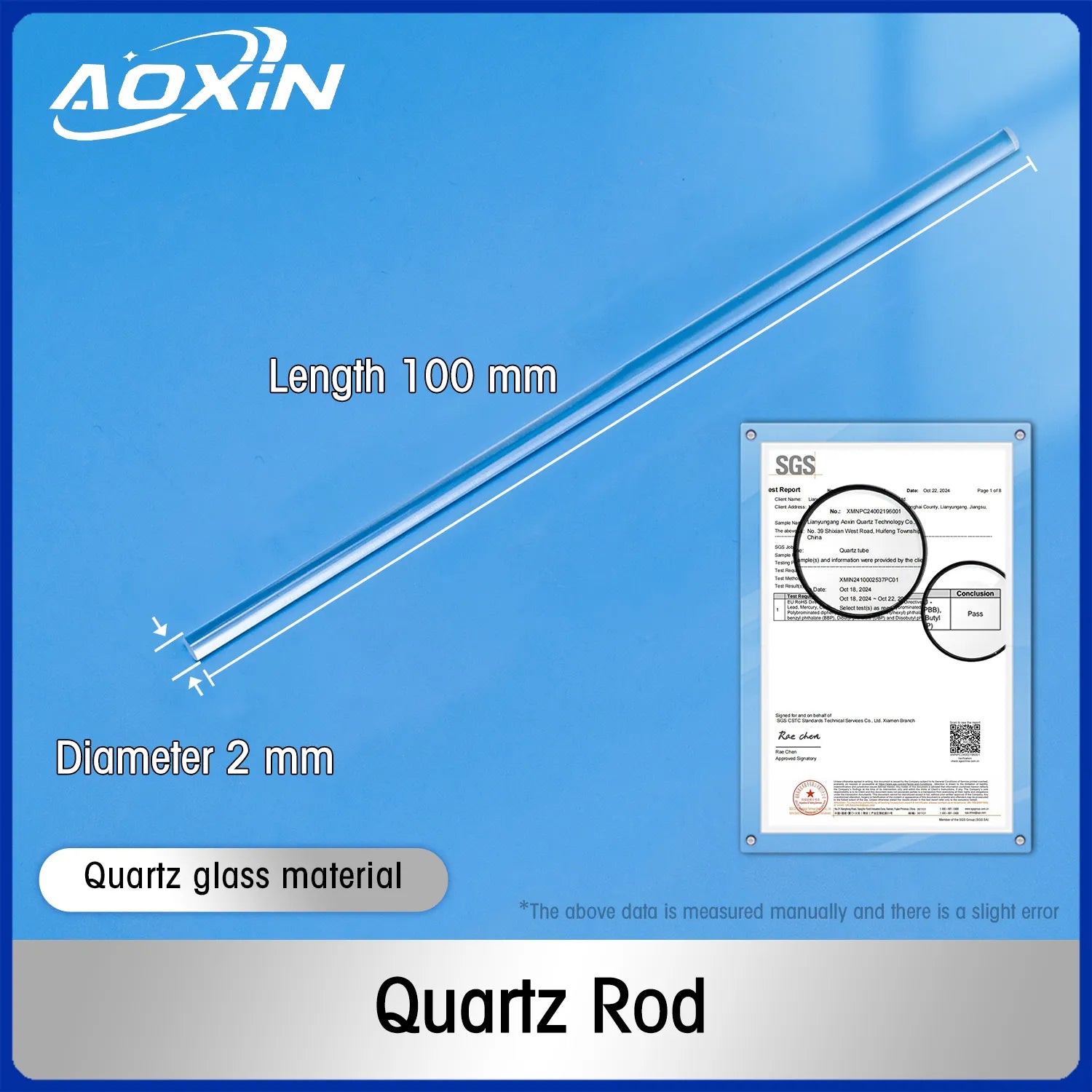 Diameter 2mm x Length 100mm-Quartz_rod
