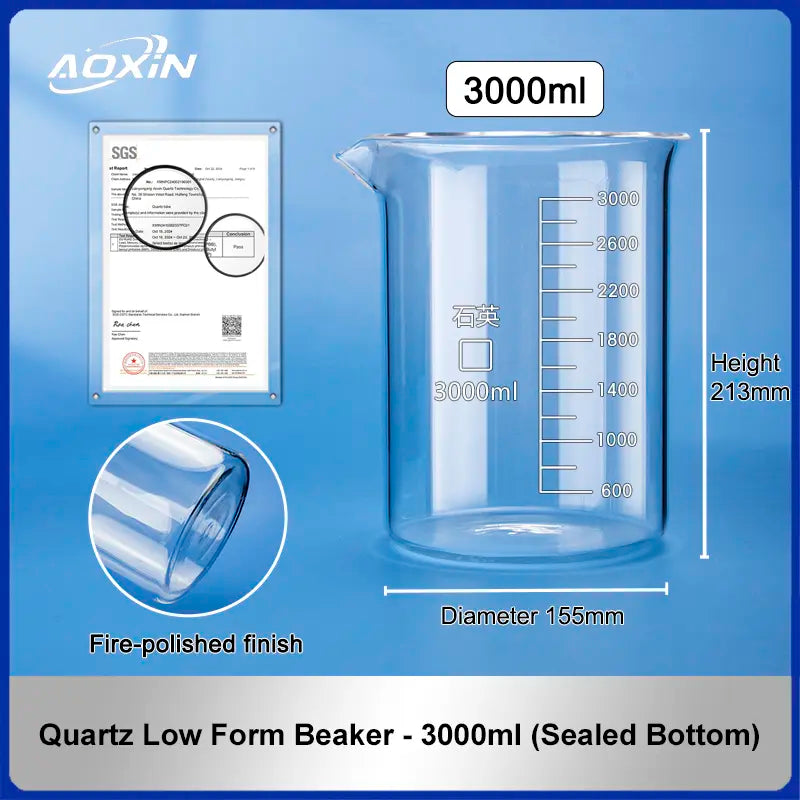3000 ml (Sealed Bottom)-Quartz Low Form Beaker