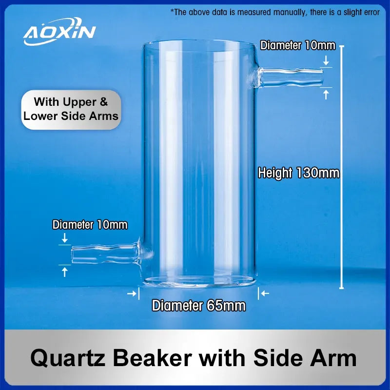 300 ml-Diameter 65mm x Height 130mm-Quartz Beaker With Upper & Lower Side Arms