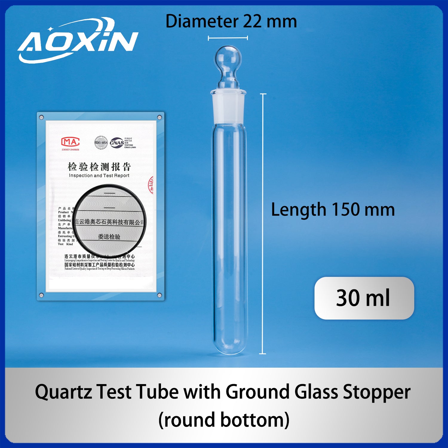 Capacity30ml-Round Bottom-Quartz reaction test tubes