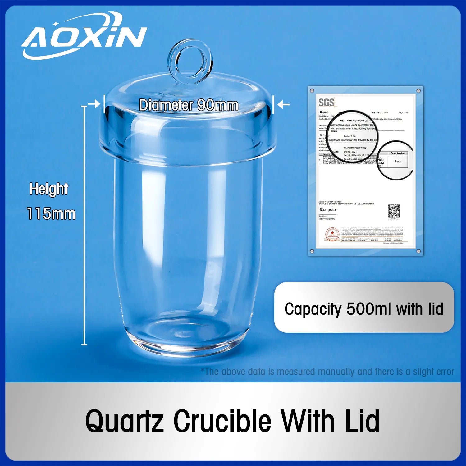500ml-with lid-Quartz Glass Crucibles