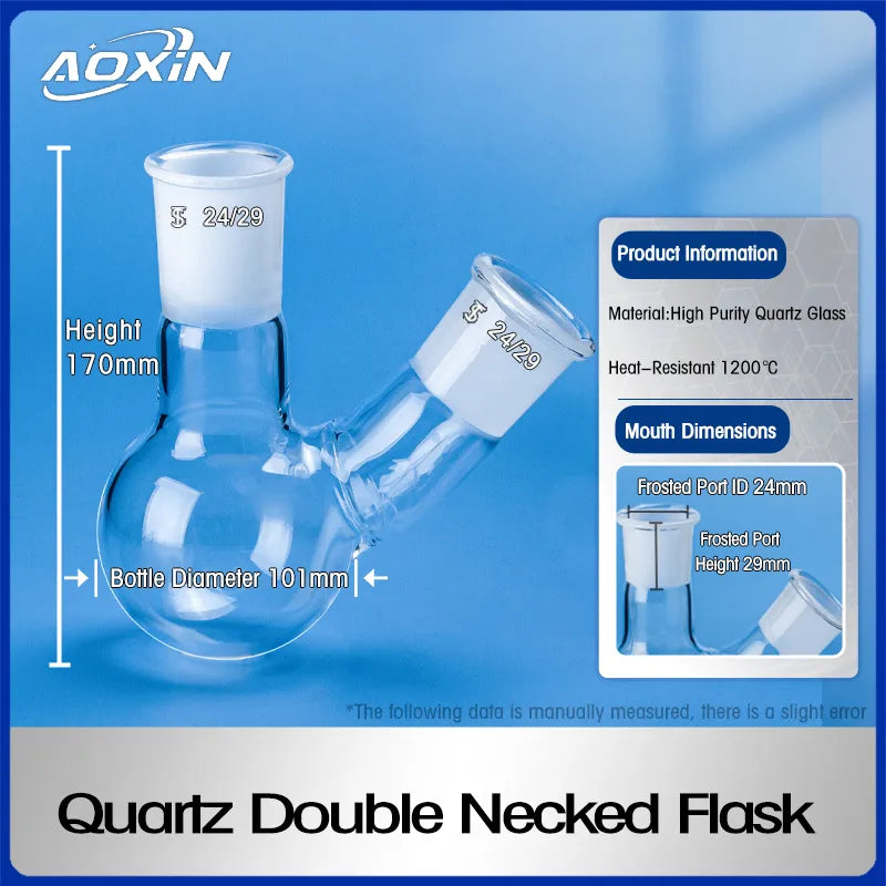 500ml-Diameter 101mm x Height 170mm#24-Quartz Double Necked Flask