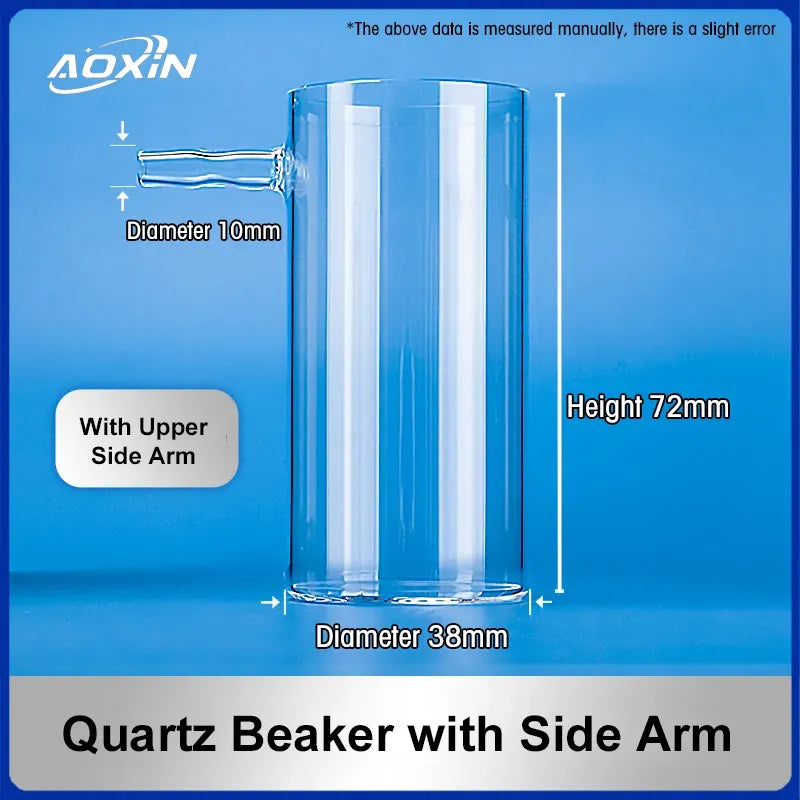 50 ml-Diameter 38mm x Height 72mm-Quartz Beaker With Upper Side Arm