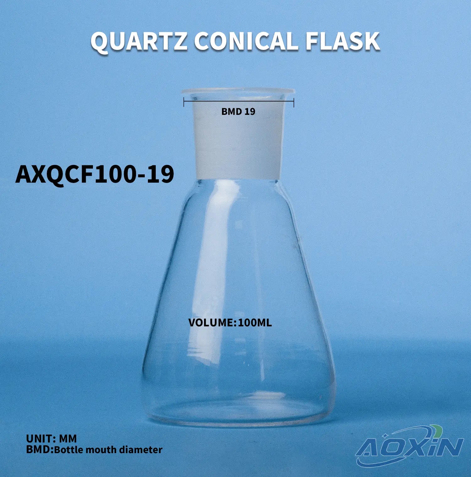 100ml (ND 19mm x BD 58mm x H 108mm)#19-Quartz conical flask