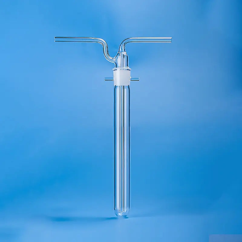 Clear custom quartz chloride ion reaction tube with frosted joint and side arm