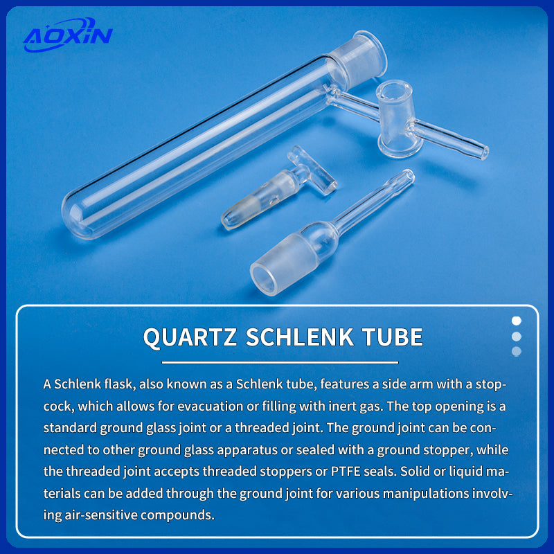 Detailed image of a quartz Schlenk tube, illustrating its standard ground joint, side arm, and stopcock, explaining its use for air-sensitive compounds