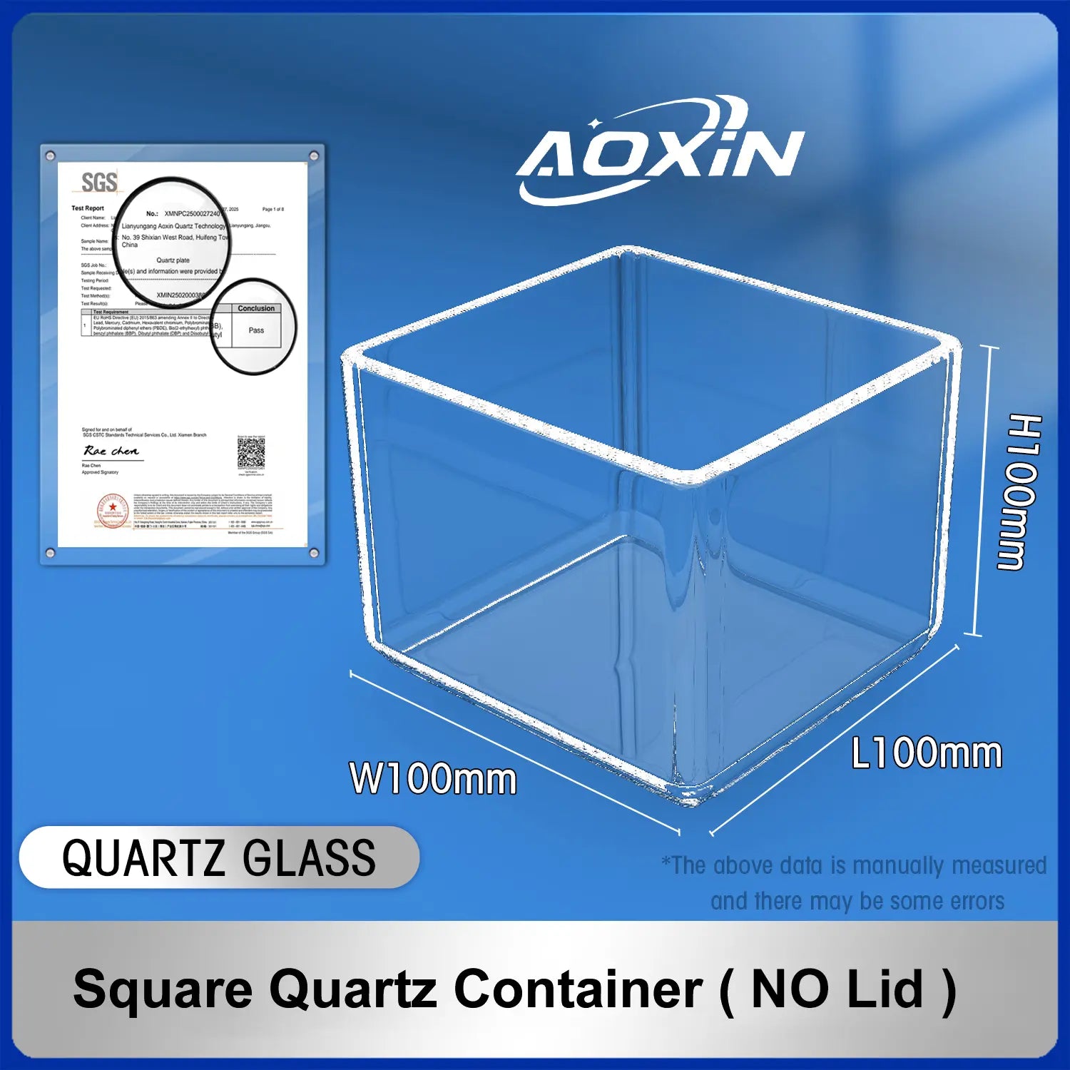 Length 100mm*Width 100mm*Hight 100mm-Square quartz container(no lid)