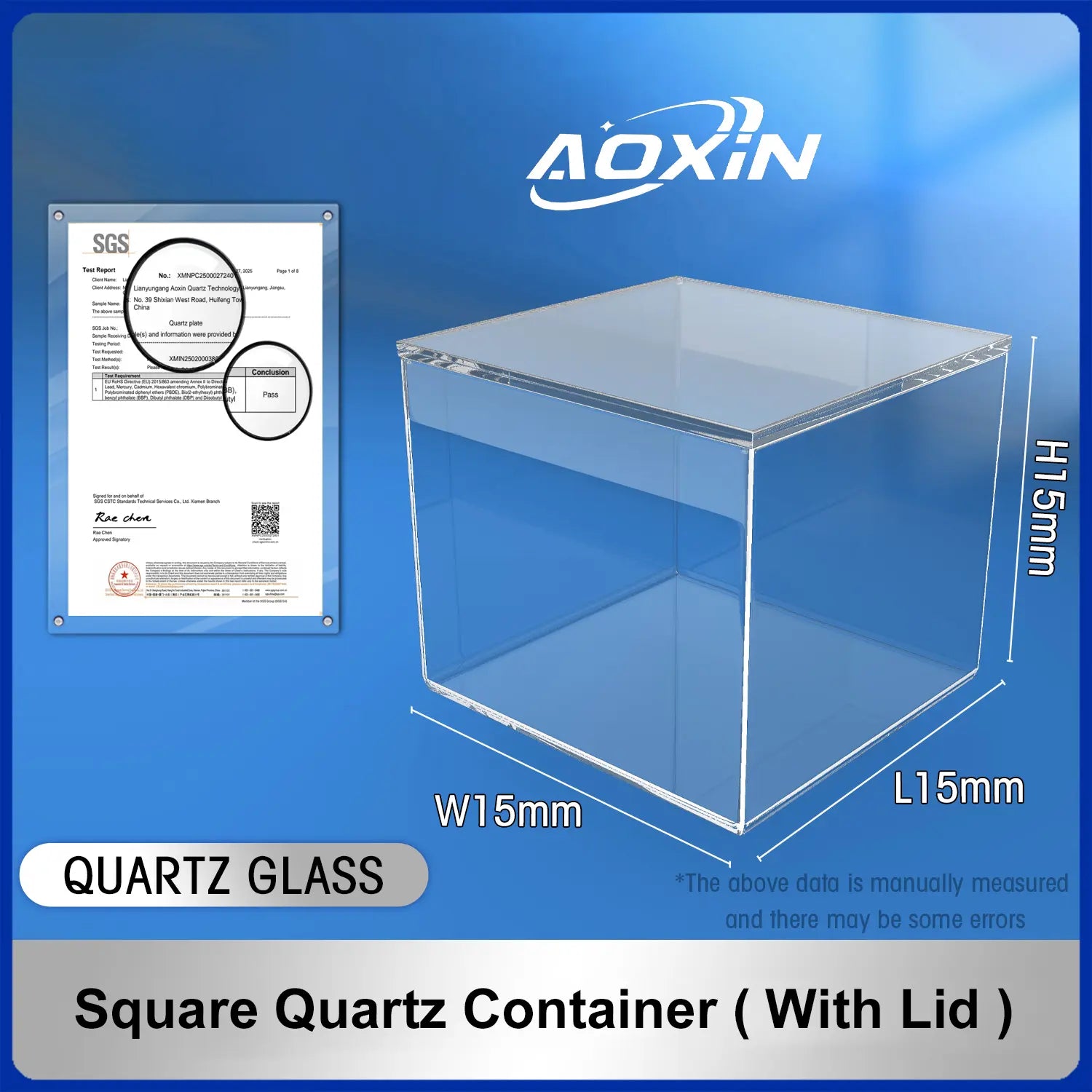 Length 15mm*Width 15mm*Hight 15mm-Square quartz container(with lid)