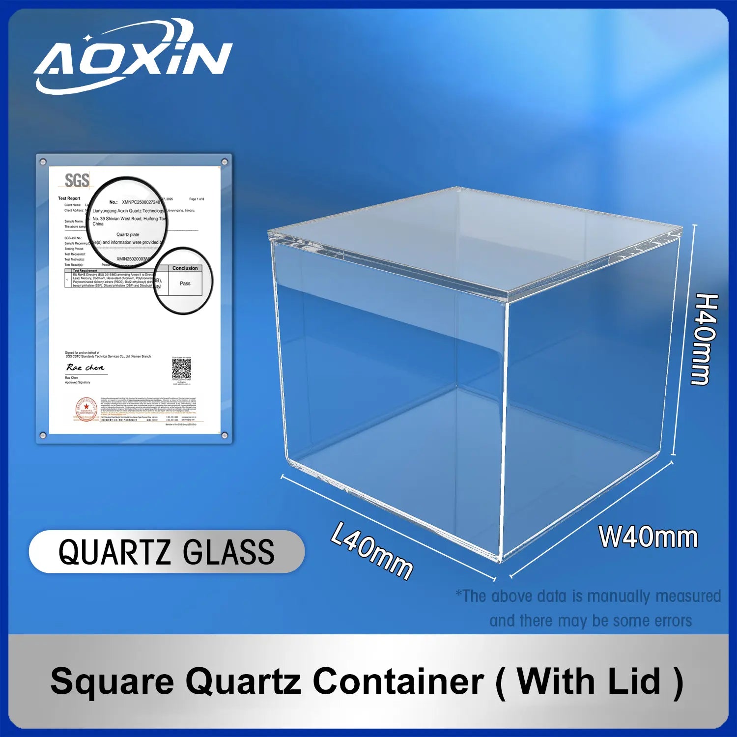 Length 40mm*Width 40mm*Hight 40mm-Square quartz container(with lid)