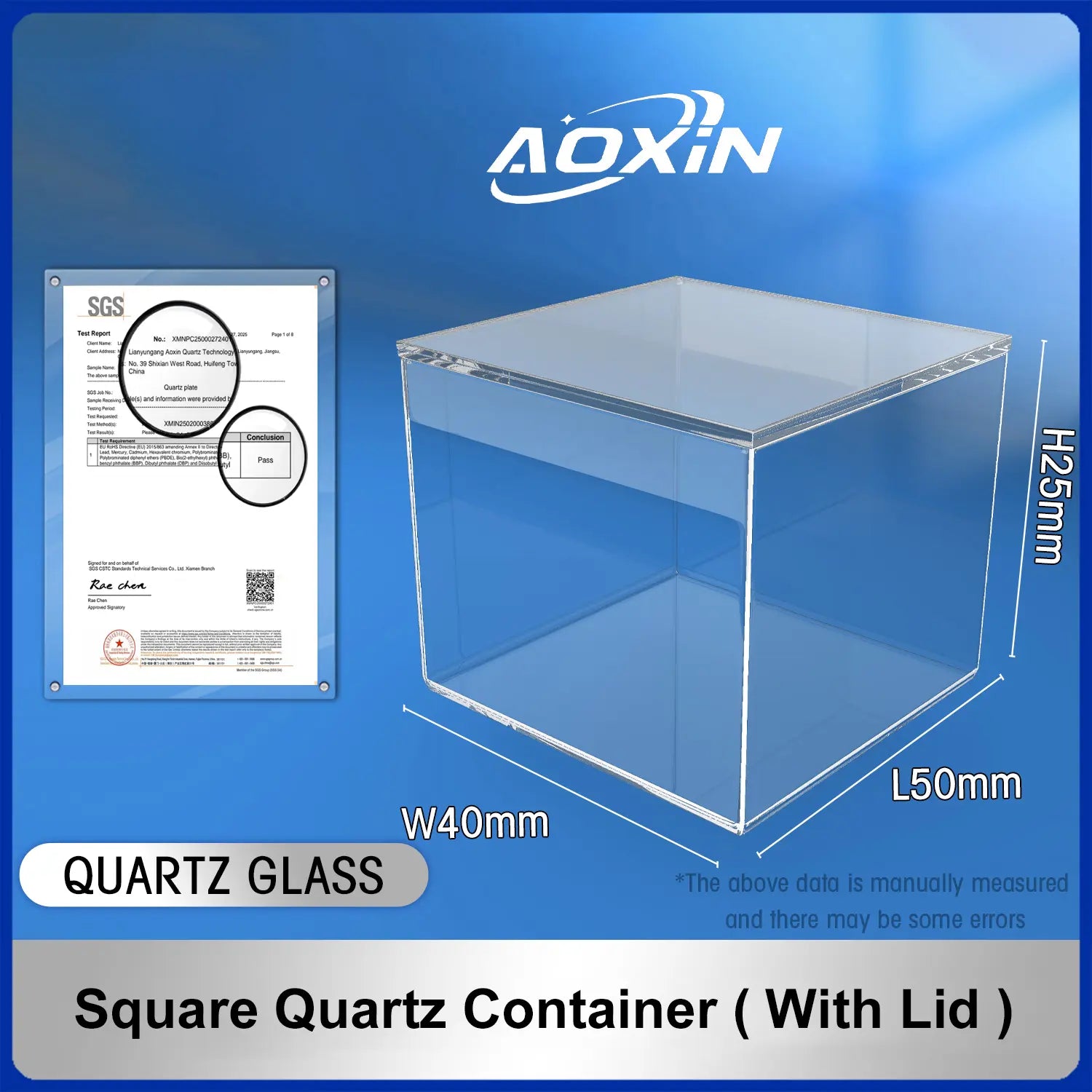 Length 50mm*Width 40mm*Hight 25mm-Square quartz container(with lid)