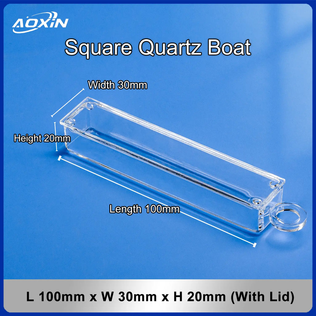 Length 100mm x Width 30mm x Height 20mm Square quartz boat (With Lid)