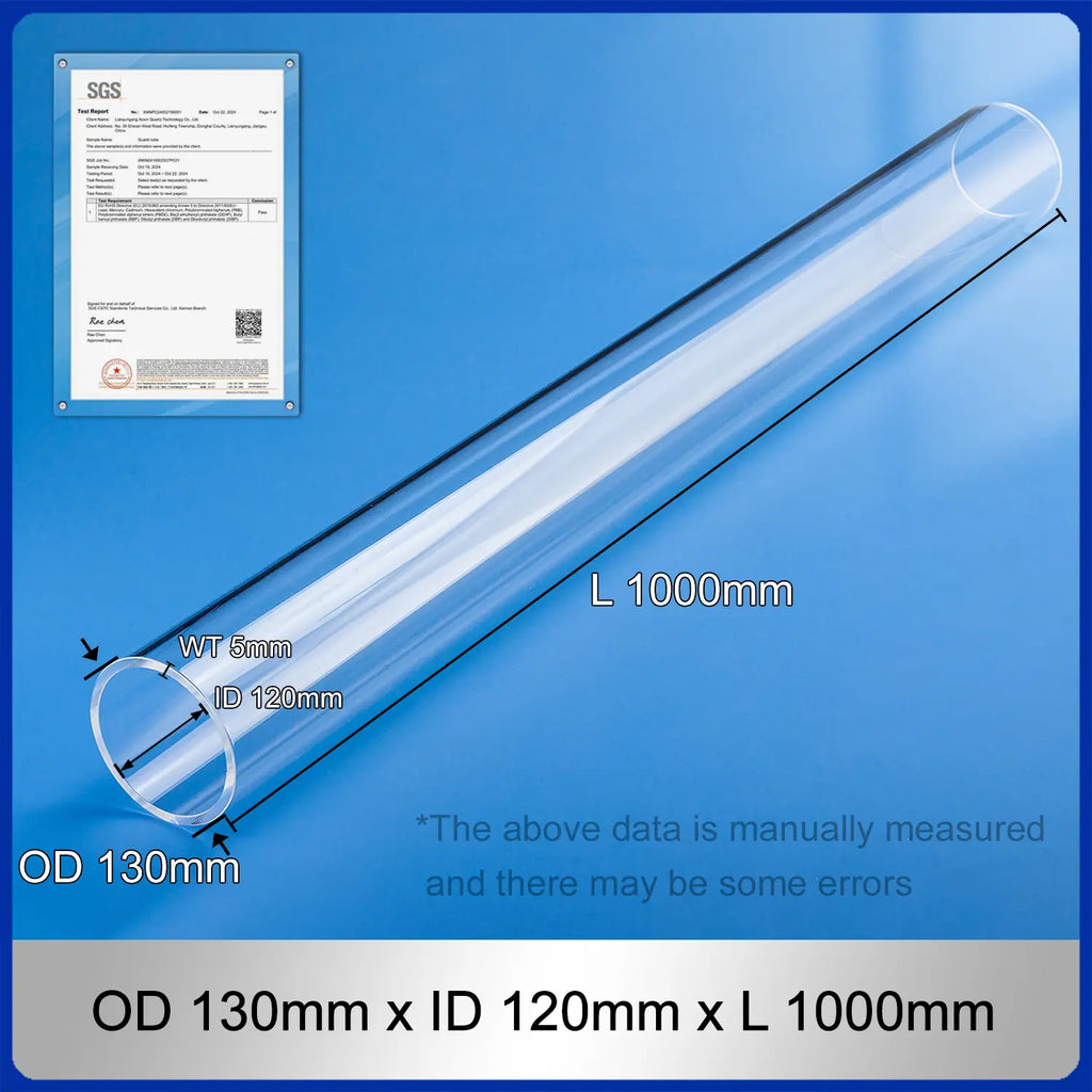 OD 130mm x ID 120mm x L 1000mm quartz tube for Tube Furnace