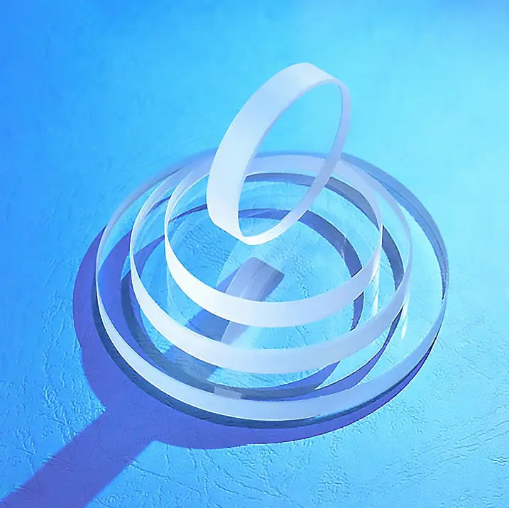 Quartz sight glass disc with OD 18mm and Thickness 5mm, highlighting quartz glass material and precise dimensions for industrial use.