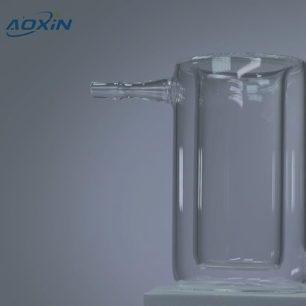 Close-up of a high purity quartz double-walled jacketed reactor, showcasing its design for high temperature and corrosion resistance in lab applications