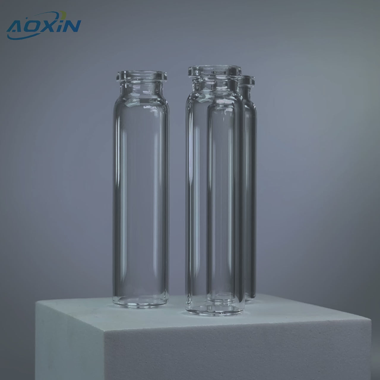 Three clear high purity quartz crimp top vials for fused silica sample and reaction applications