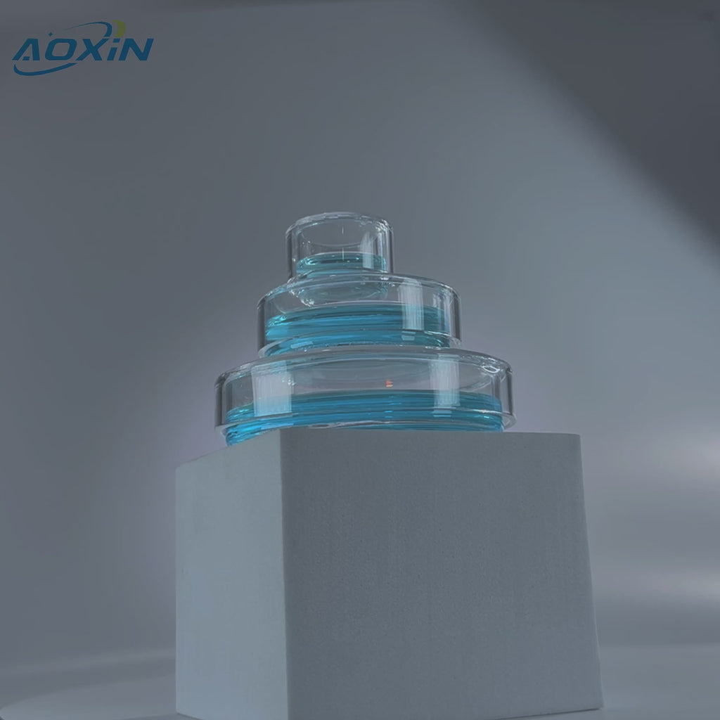 Three stacked high purity quartz glass petri dishes, highlighting 1200°C heatproof capability